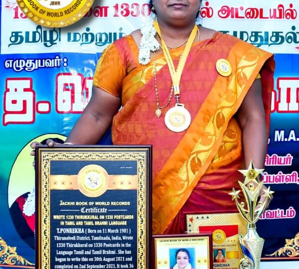WROTE 1330 THIRUKKURAL ON 1330 POSTCARDS IN TAMIL AND TAMILINI LANGUAGE