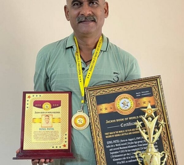 FIRST MAN IN THE WORLD ( 50 PLUS AGE GROUP) ACHIEVED A WORLD RECORD BY RIDING A BICYCLE AND COVERED MAXIMUM KILOMETERS