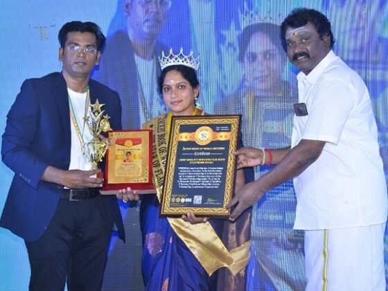 WORLD LARGEST RANGOLI OF 75 INDIAN NATIONAL FLAGS CREATED IN 75,000 SECONDS WITH SALT