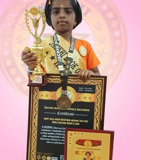 MOST HULA HOOP ROTATIONS PRONE POSITION AROUND THE FOOT WHILE SOLVING RUBIK’S CUBE