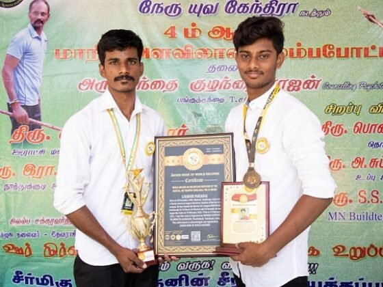 WORLD RECORD ON RELENTLESS ROTATION OF THE MARTIAL ART WEAPON SURULVAAL FOR 34 HOURS