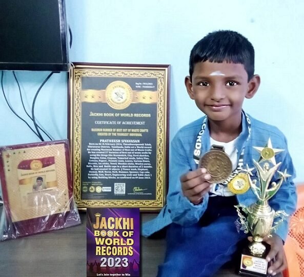 MAXIMUM NUMBER OF BEST OUT OF WASTE CRAFTS CREATED BY THE YOUNGEST INDIVIDUAL