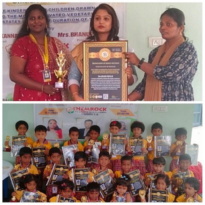 MOST NUMBER OF KINDERGARTEN CHILDREN DRAWN INDIA MAP AND FILLED THE MOST CULTIVATED VEGETABLES IN RESPECTIVE STATES IN A SHORT DURATION OF TIME