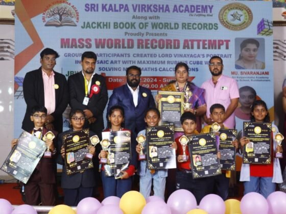 GROUP OF PARTICIPANTS CREATED LORD VINAYAGA ‘s PORTRAIT IN A MOSAIC ART WITH MAXIMUM RUBIK’S CUBE WHILE ANSWERING MIND MATHS CALCULATIONS